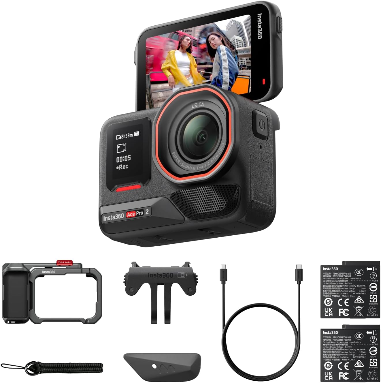 Insta360 Ace Pro 2 Xplorer Bundle Dual Battery- 8K Waterproof Action Camera Co-Engineered with Leica  1/1.3 Sensor  Dual AI Chip  Leading Low Light  Superior Audio  Flip Screen & AI Editing for Vlogs