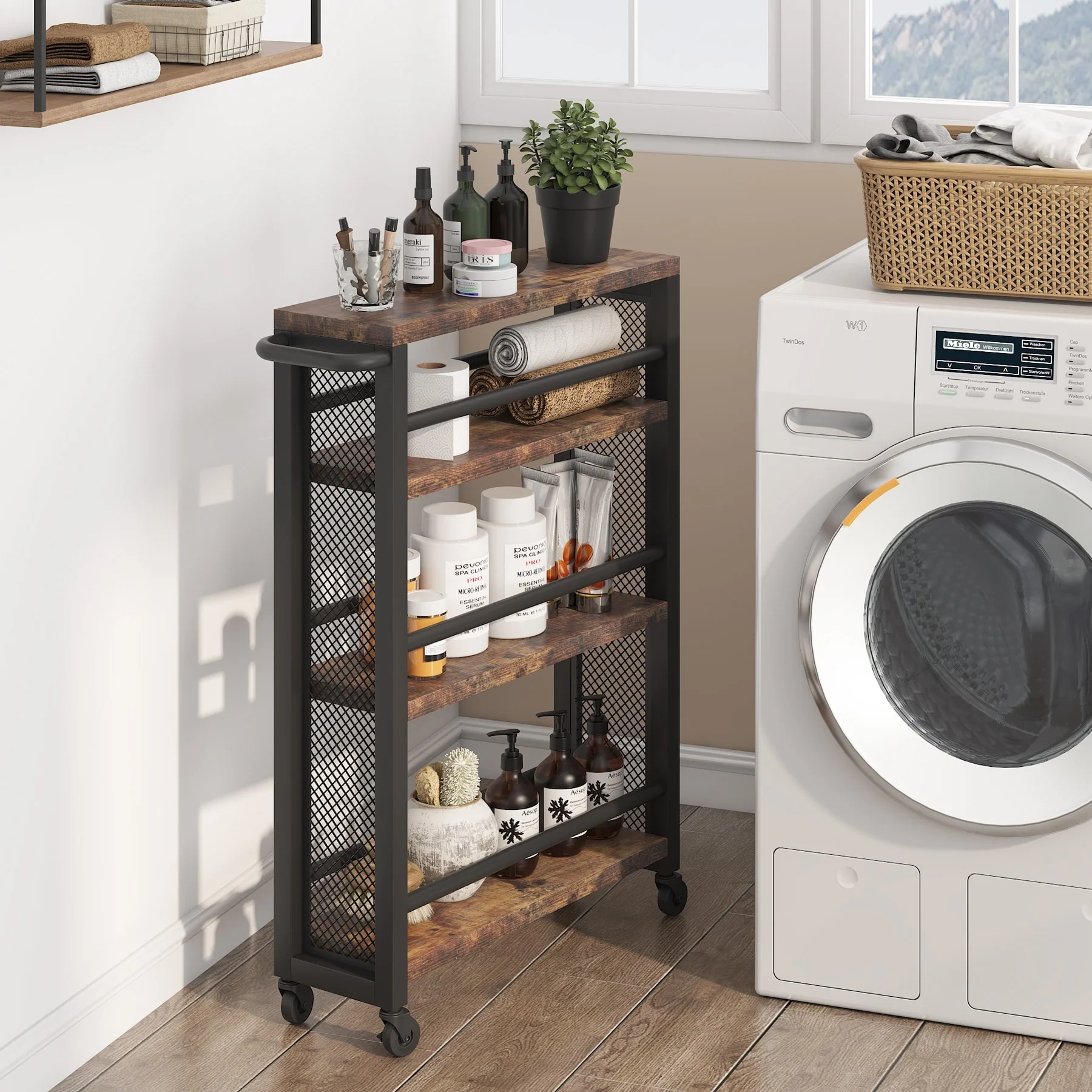 Kitchen Cart,Slim Storage Rolling Cart,4 Tier Narrow Serving Trolley with Wheels