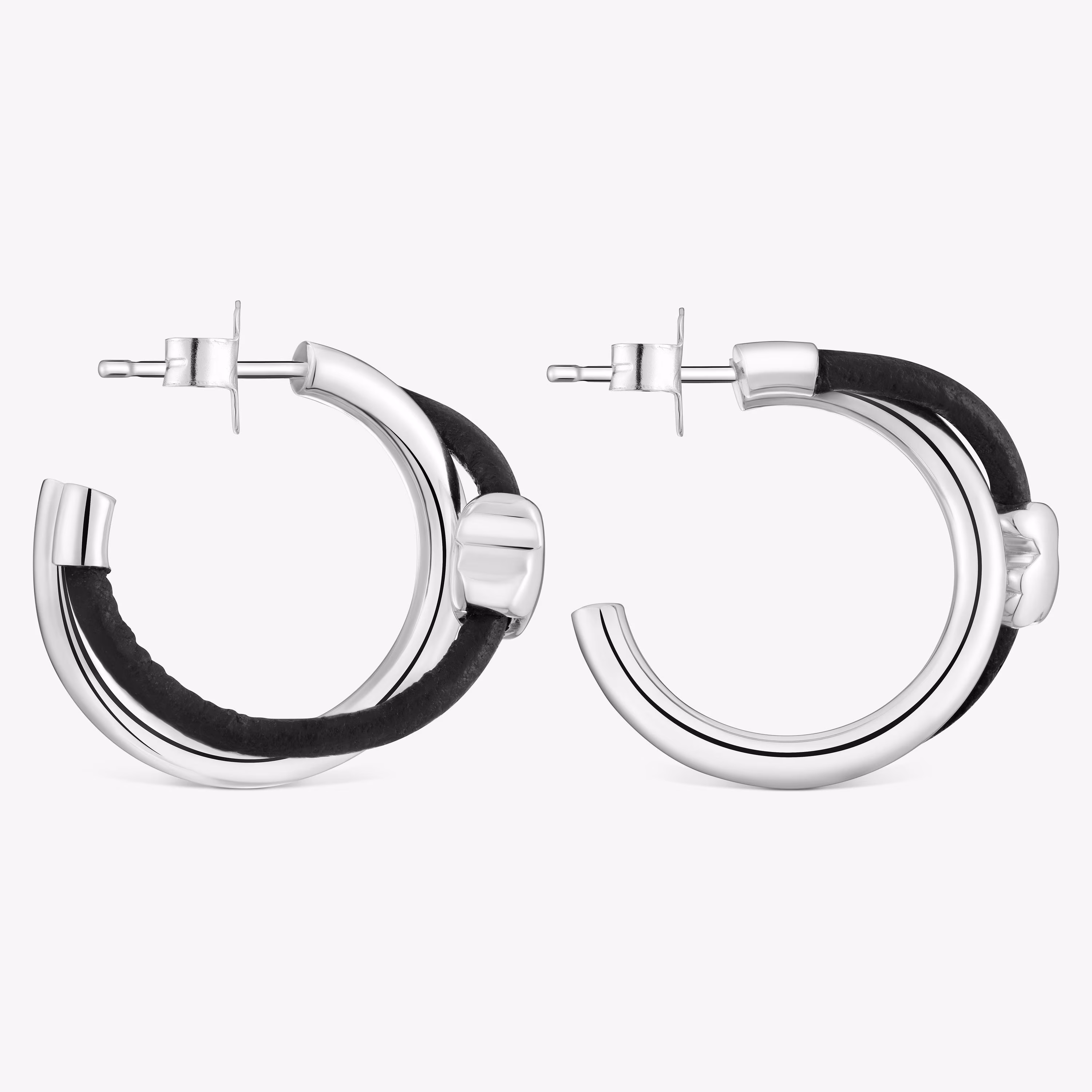 Pendientes de aro oso de plata y caucho 24 mm Bold Motif
