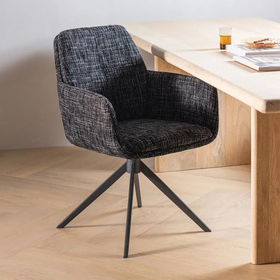 WOOOD Grant Eetkamerstoel Met Armleuning - Melange - Zwart - 88x61x63