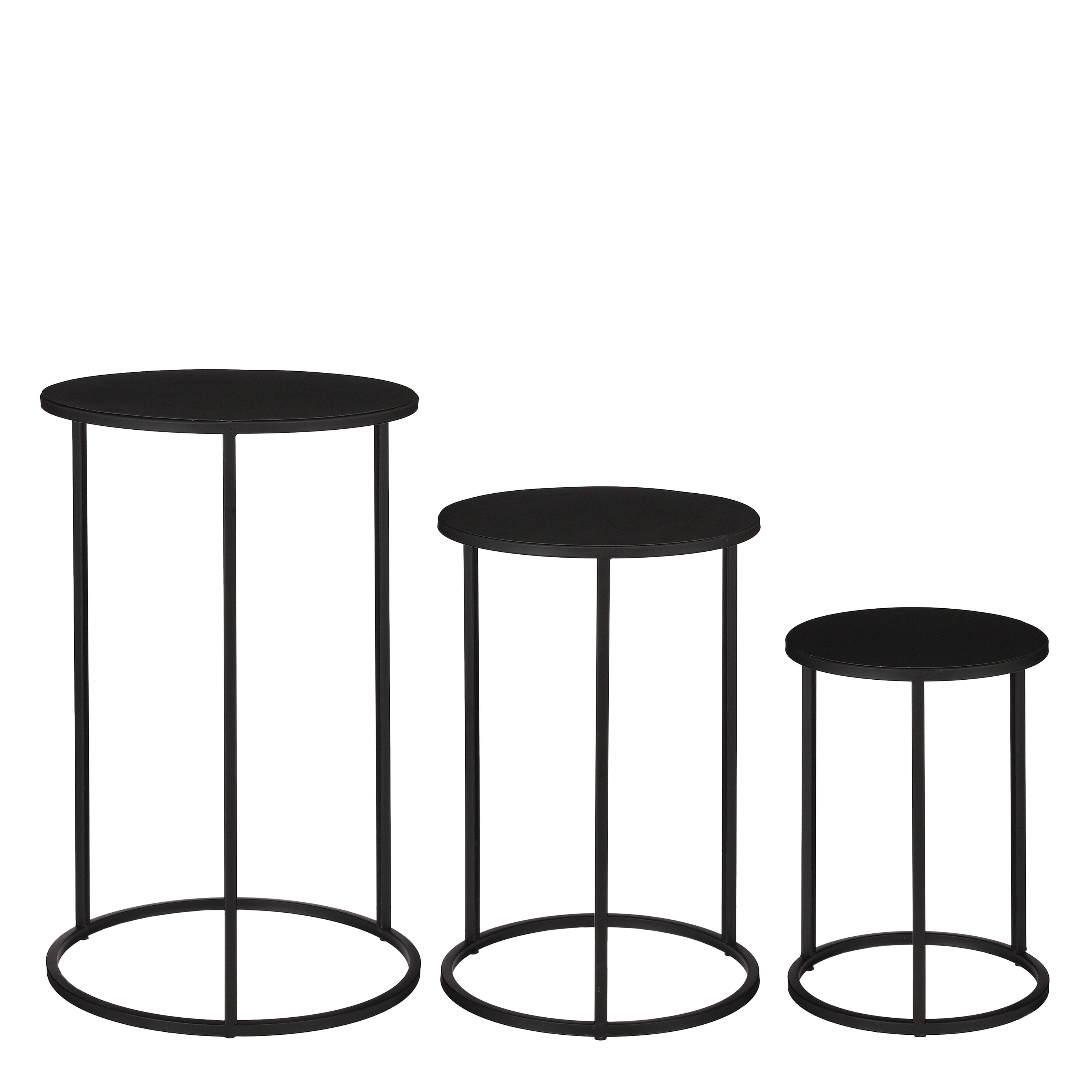 Mica Decorations Quinty Bijzettafel - Set van 3 - H50 x Ø32 cm - Metaal - Zwart