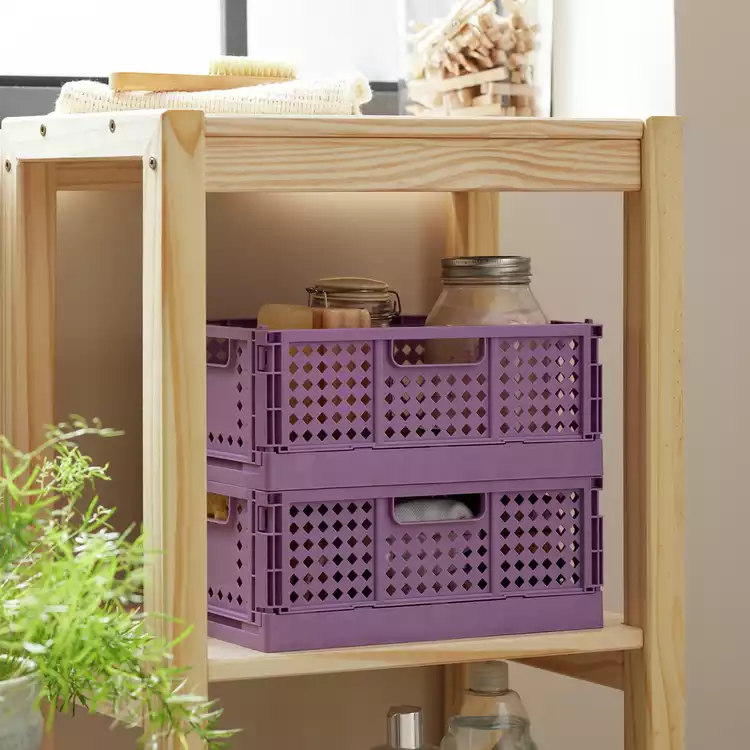 Habitat 2 x 4L Medium Plastic Storage Folding Crates - Mauve
