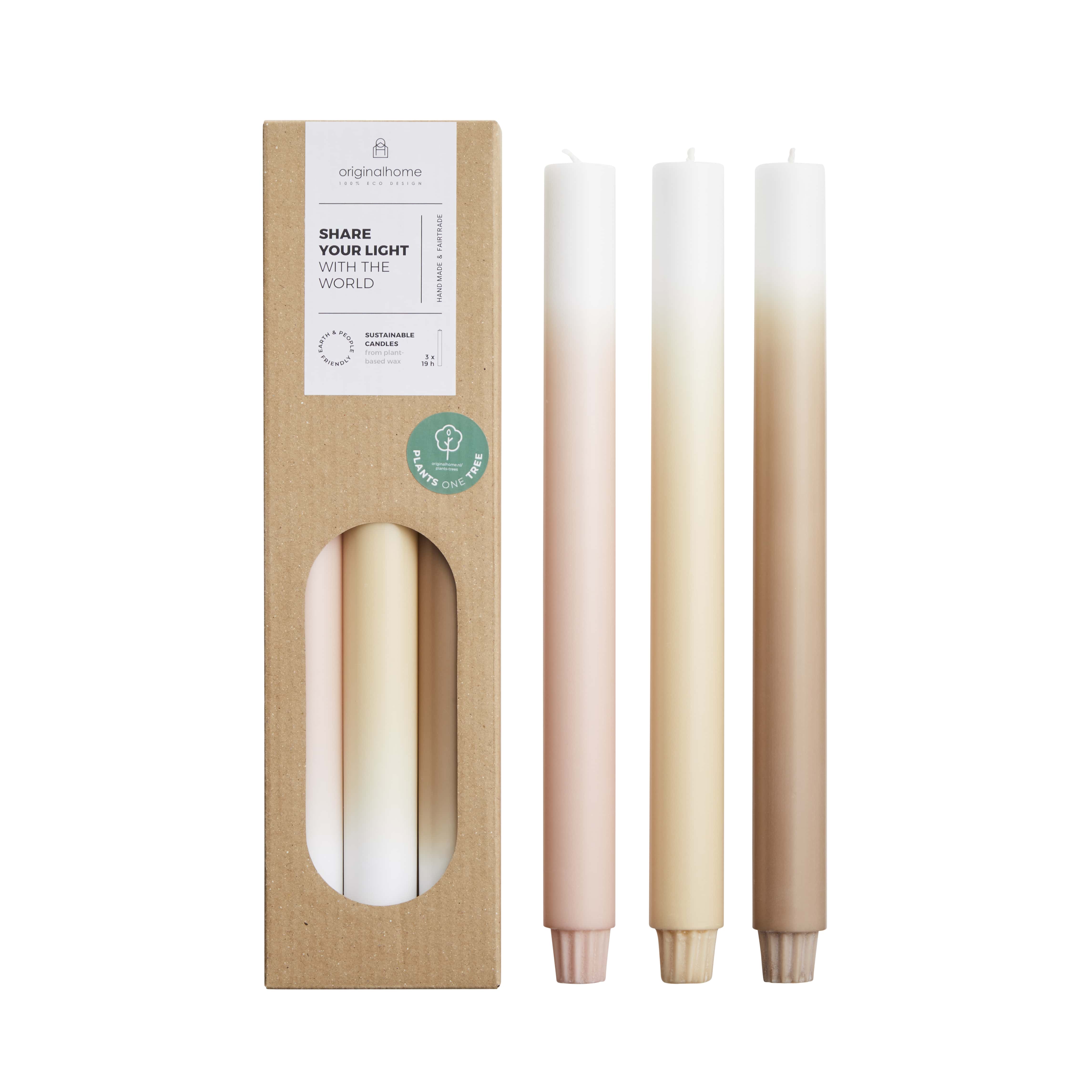 Originalhome dinerkaarsen verloop Limestone - 30 cm - set van 3