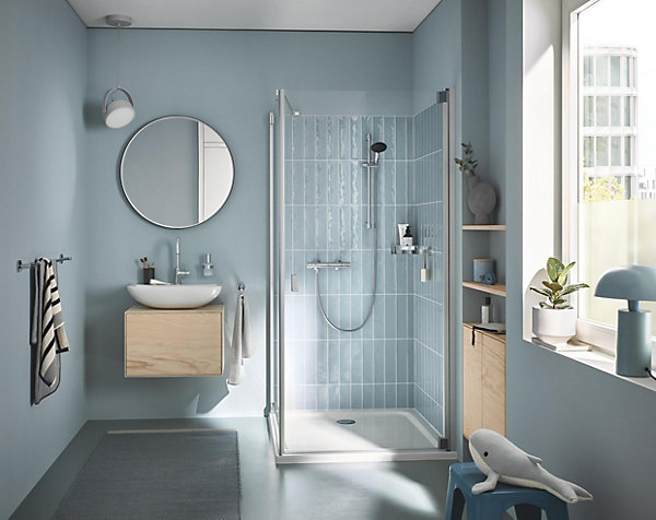 Ensemble mitigeur de douche thermostatique   douchette   flexible et barre, chrome, Grohe Start