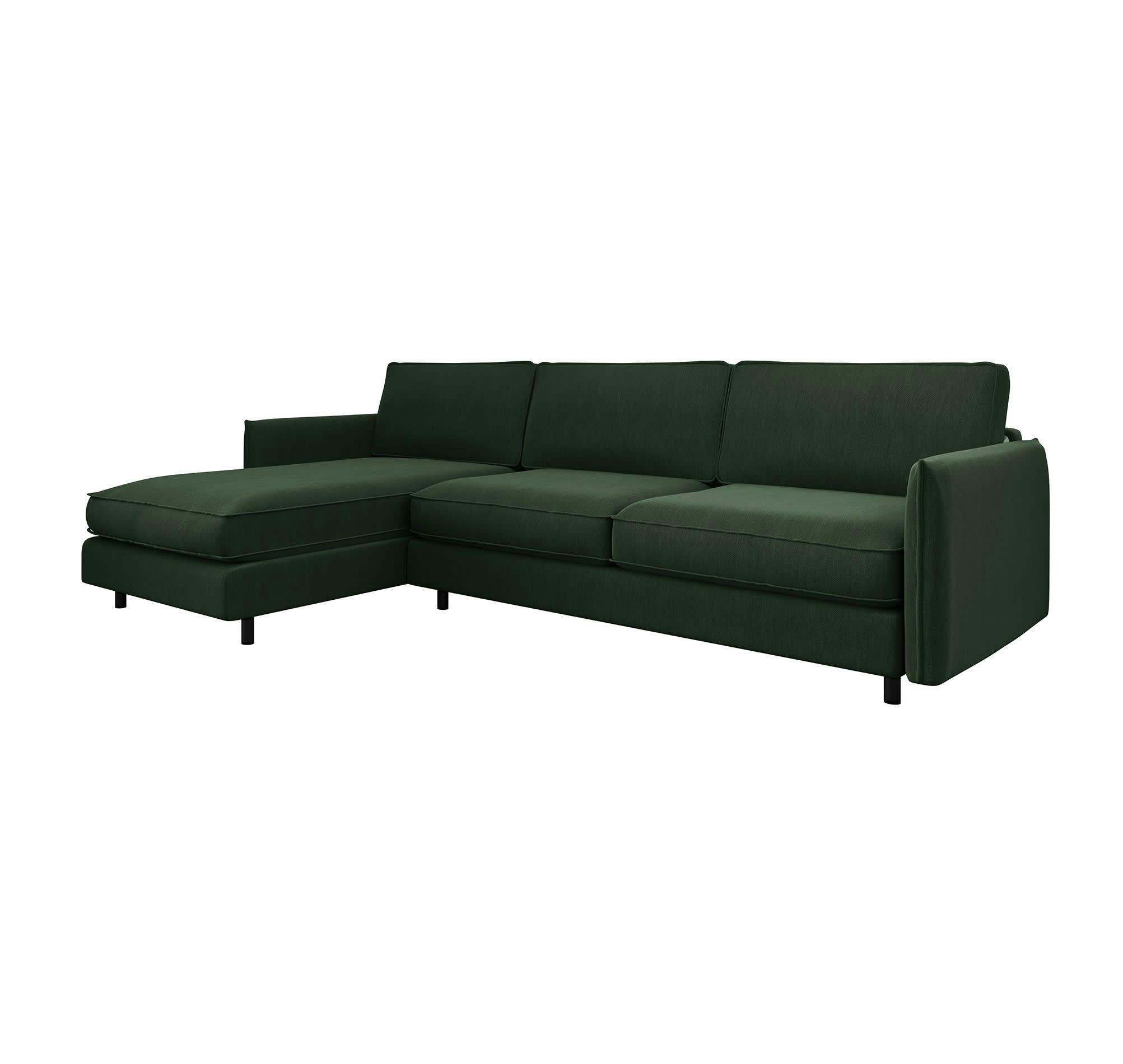 ISAKA - Canapé convertible d'angle gauche matelas tissu tramé vert olive 140cm