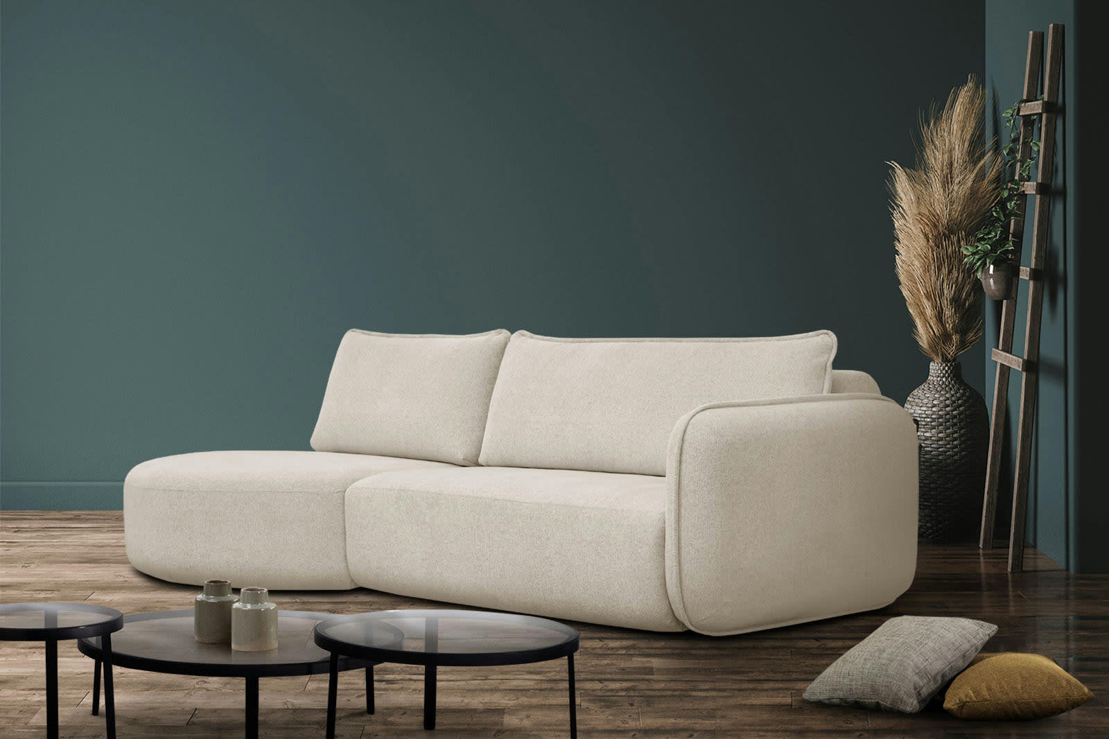 IPSUM - Canapé d'angle gauche 3 places avec l'île tissu beige