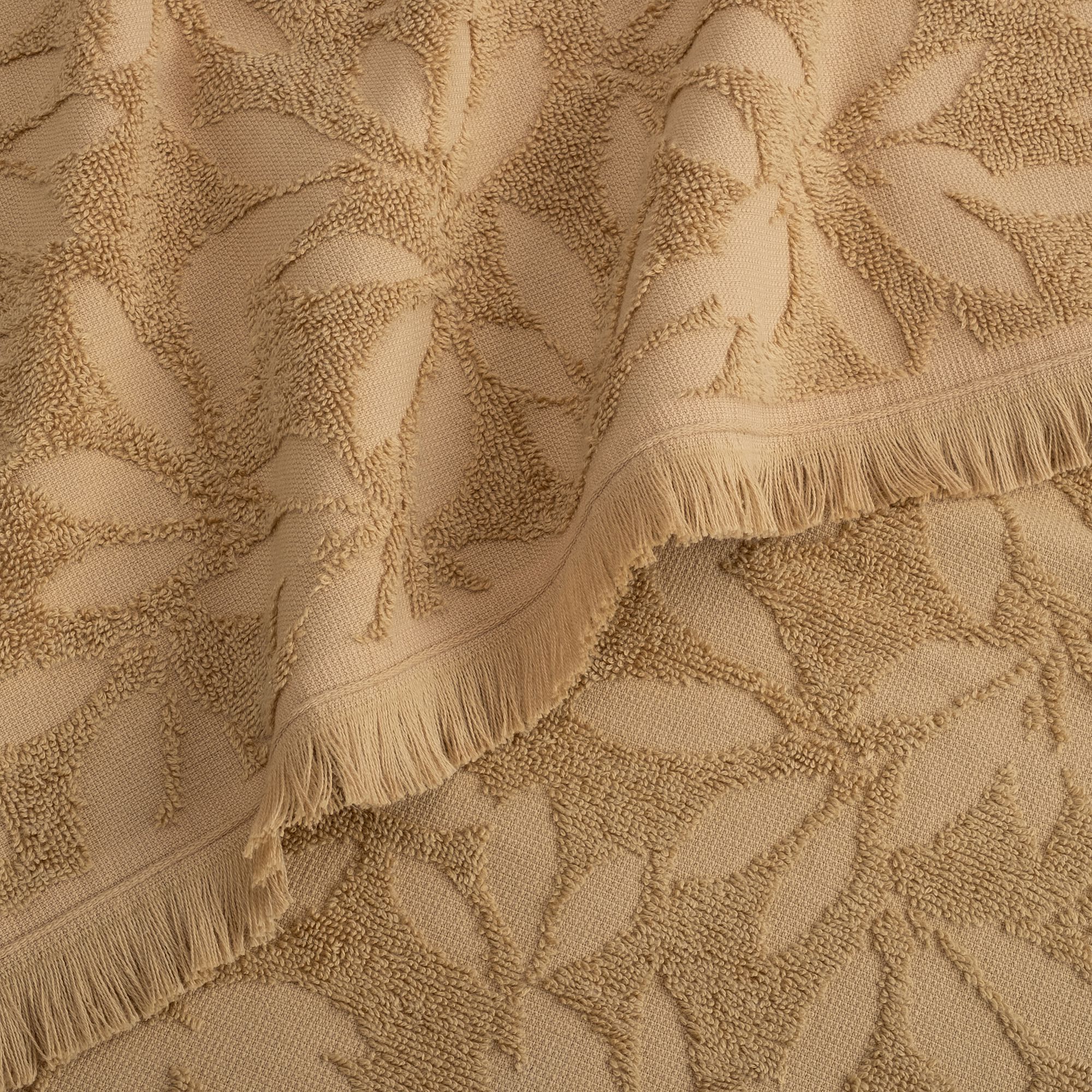ALLORO - Drap de bain en coton motif floral 100x150cm - beige sable