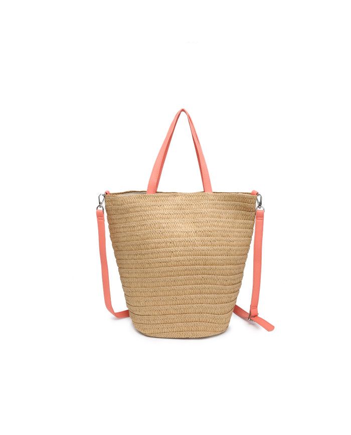 JFY Long Handle Woven Straw Bucket Beach Bag