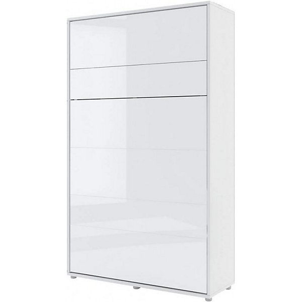 Armoire Lit escamotable  2 Placards Vertical 160x200 cm blanc brillant tiroir Lit Mural Consus