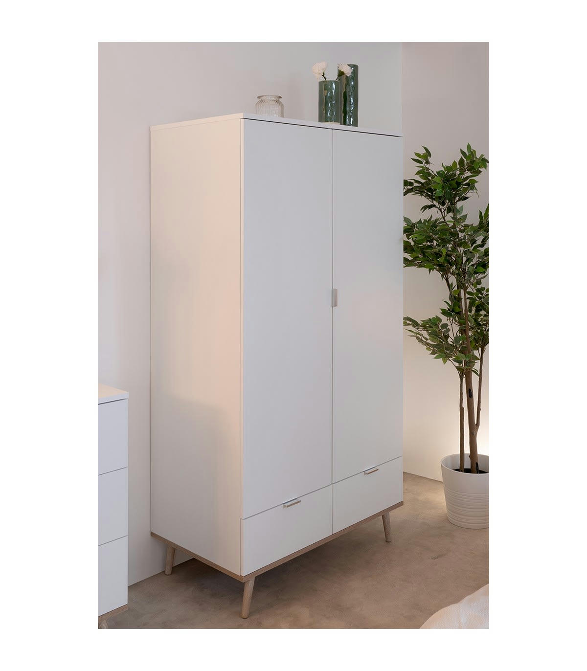 COPENHAGUE - Armoire 2 portes 2 tiroirs + barre penderie H180 x L90 cm