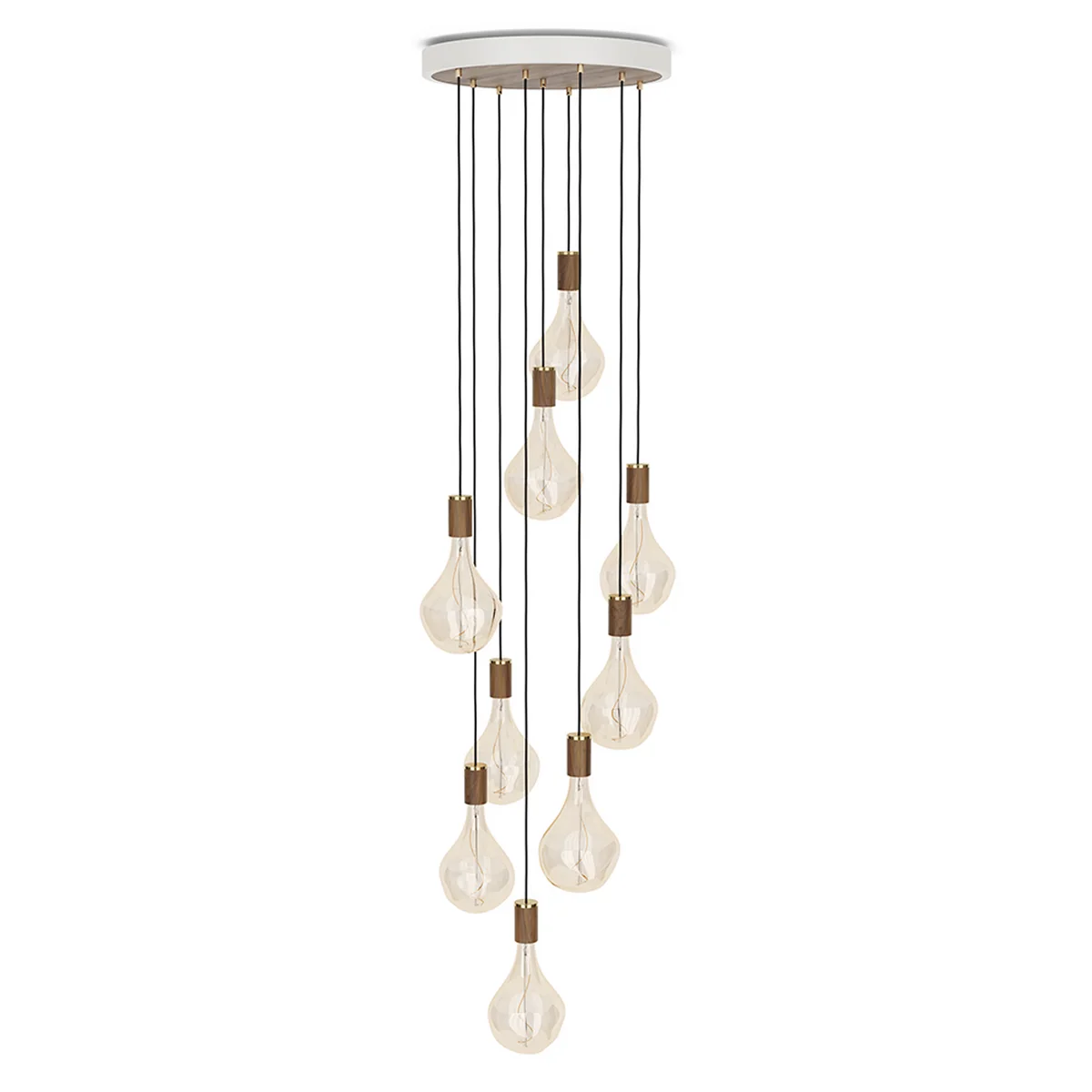 Tala - Walnuss Nine Pendelleuchte Set, inklusive 9 x Voronoi II LED-Leuchtmittel E27, weiß / Messing