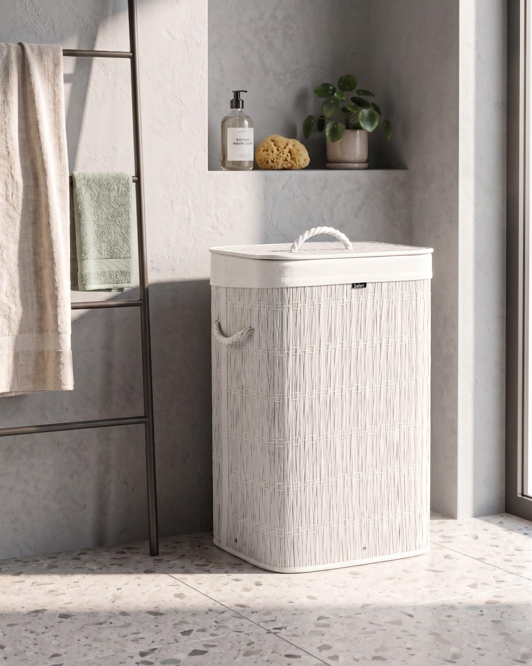Laundry Basket with Lid TRANCURA Fabric White 72 L