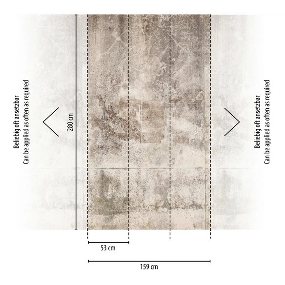 Vliestapete, Betonwand Vintage, LxB: 280x159 cm, grau-beige