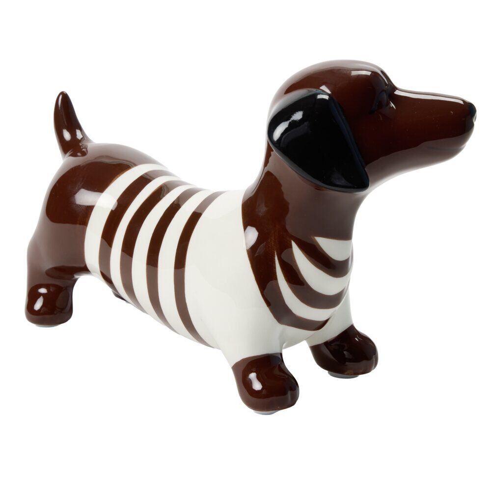 Objet déco chien teckel en dolomite marron 23,5xH14cm