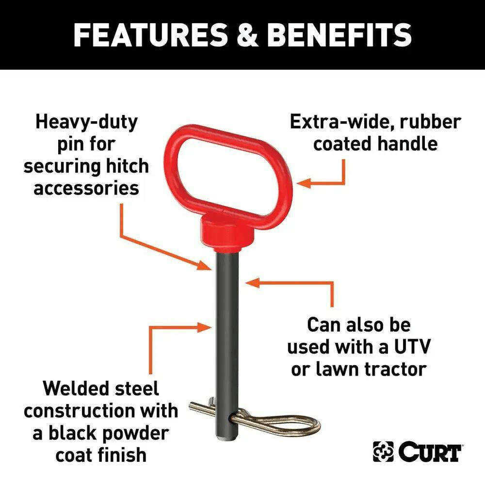 CURT Clevis Pin with Handle &  Clip, 1/2-in