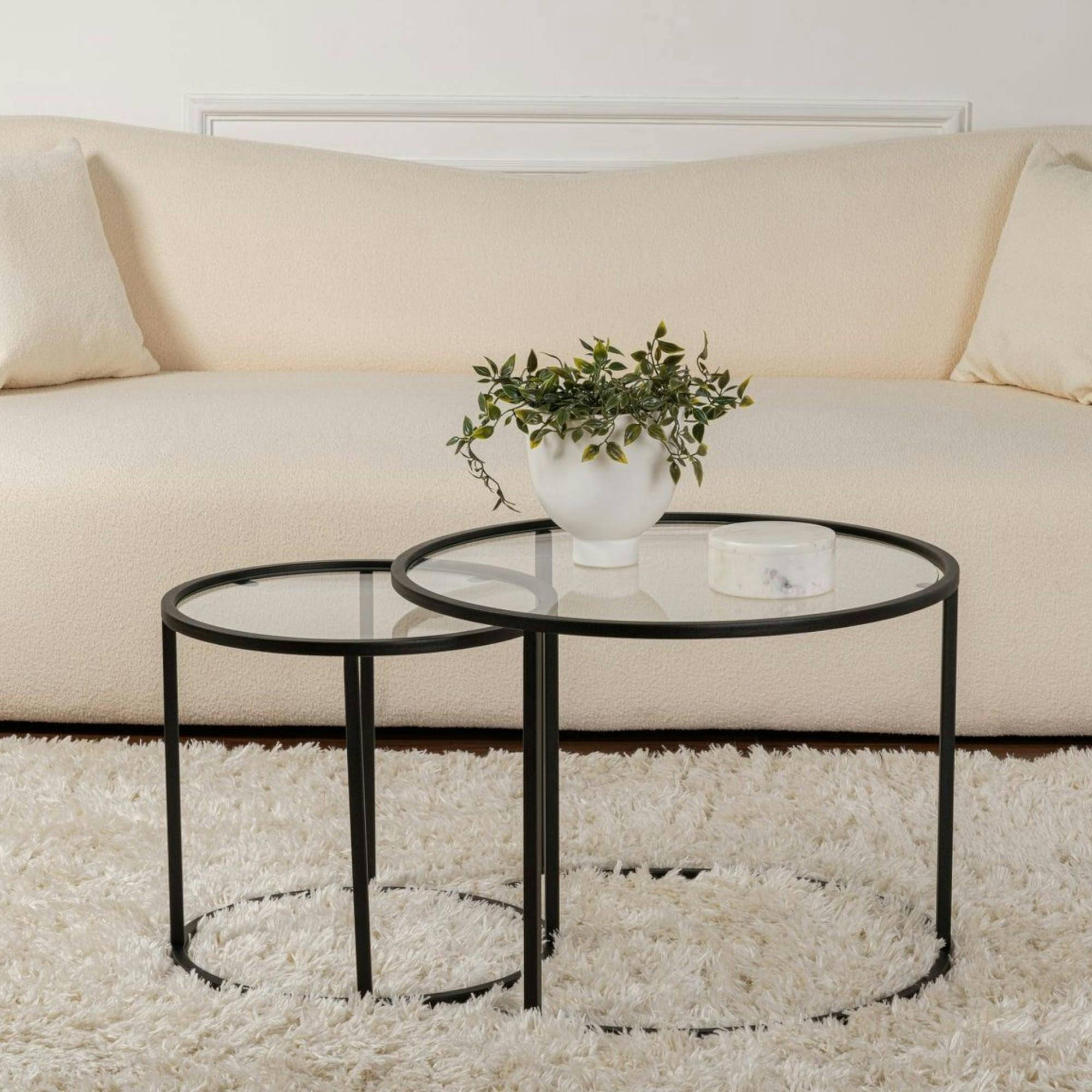 Table gigogne en verre - cadre noir (lot de 2) ⌀60 cm TULUM