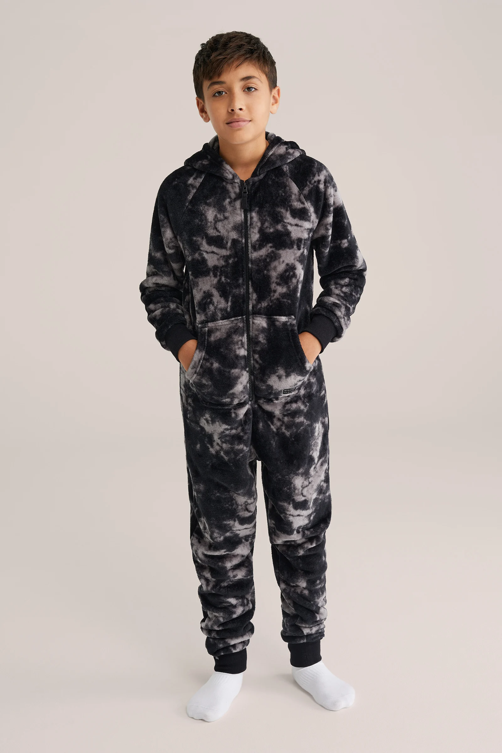 Jongens fleece onesie met print