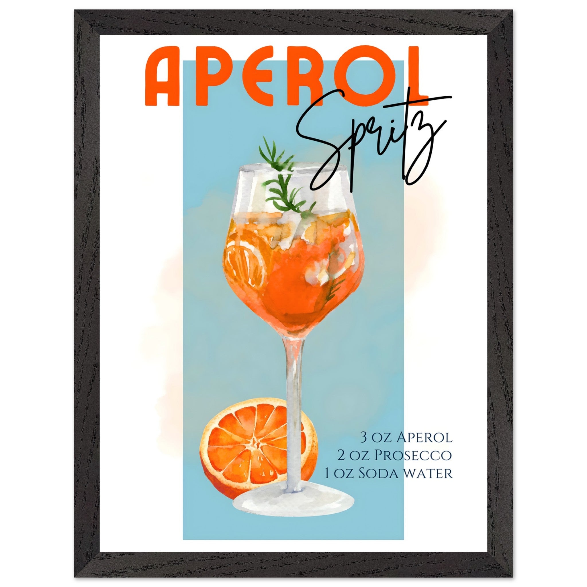 Artfulprints Poster met Lijst Aperol Spritz - Blue  - 30x40 cm - Blauw