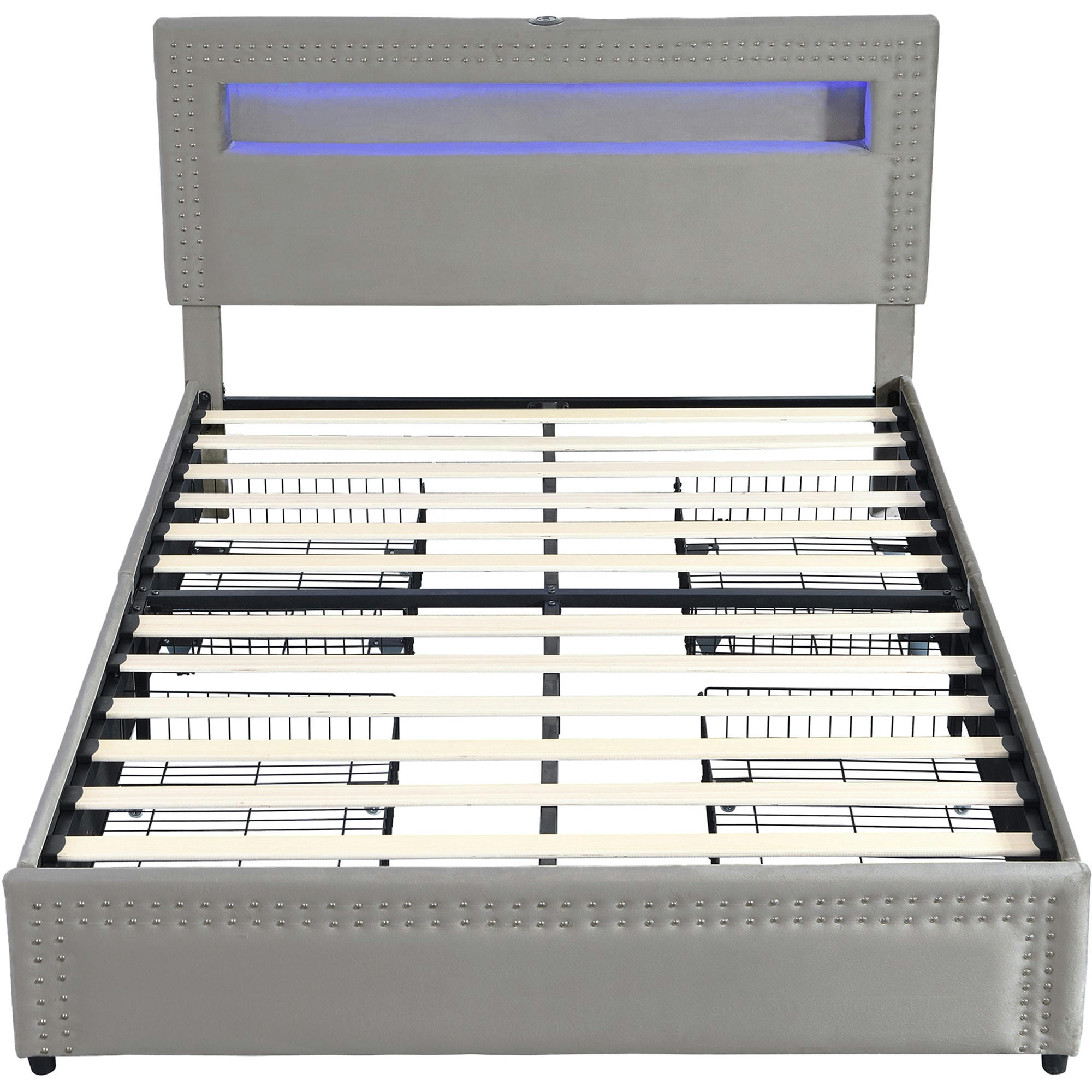 - Lit double rembourré avec 4 tiroirs éclairage LED velours 140*200cm