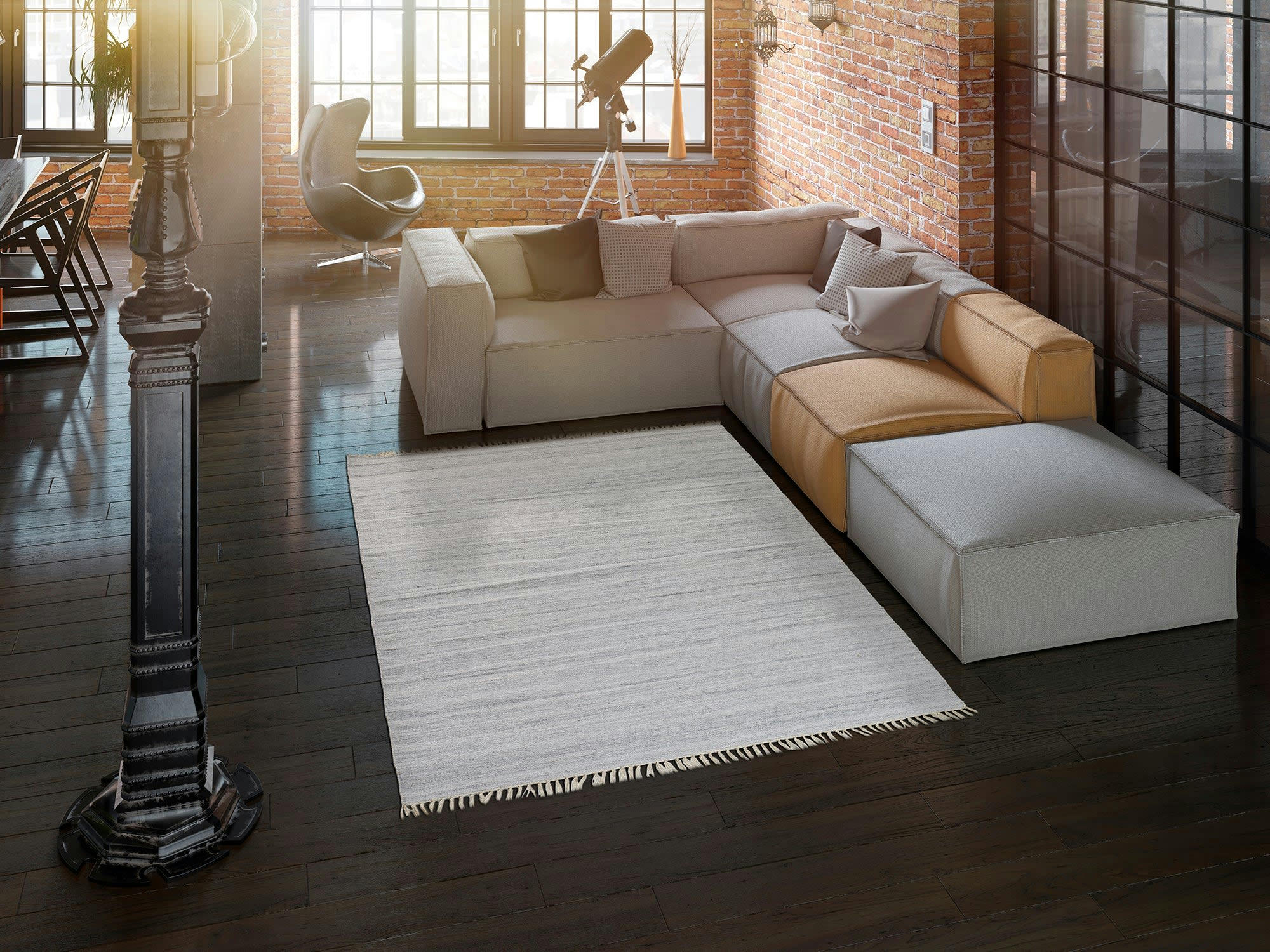 ECO-DHURRIE - Tapis fait main en pet recyclé gris clair, 60x120 cm