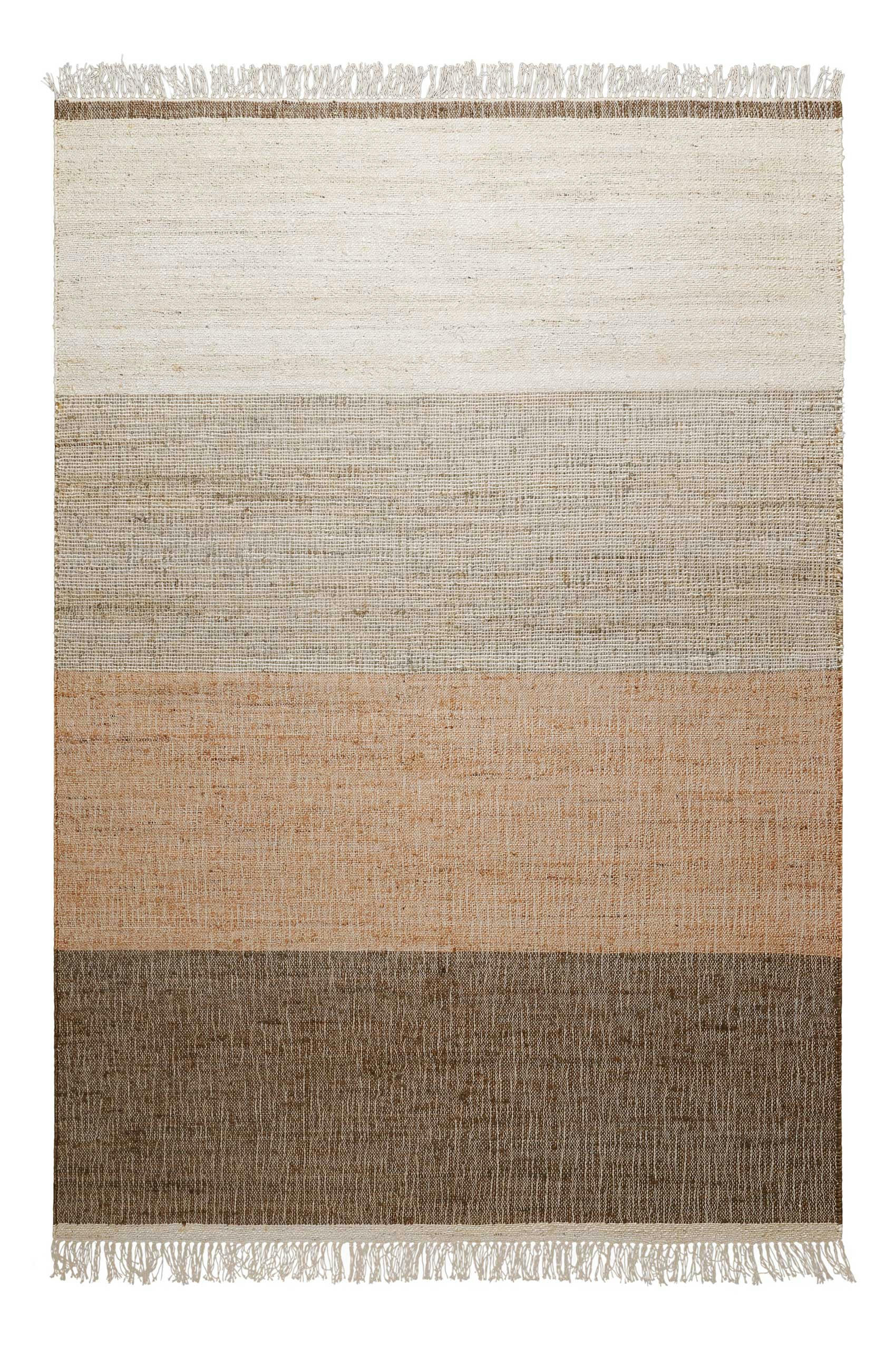 VITO - Tapis plat tissé main à franges rayé tons de brun et beige 130x190