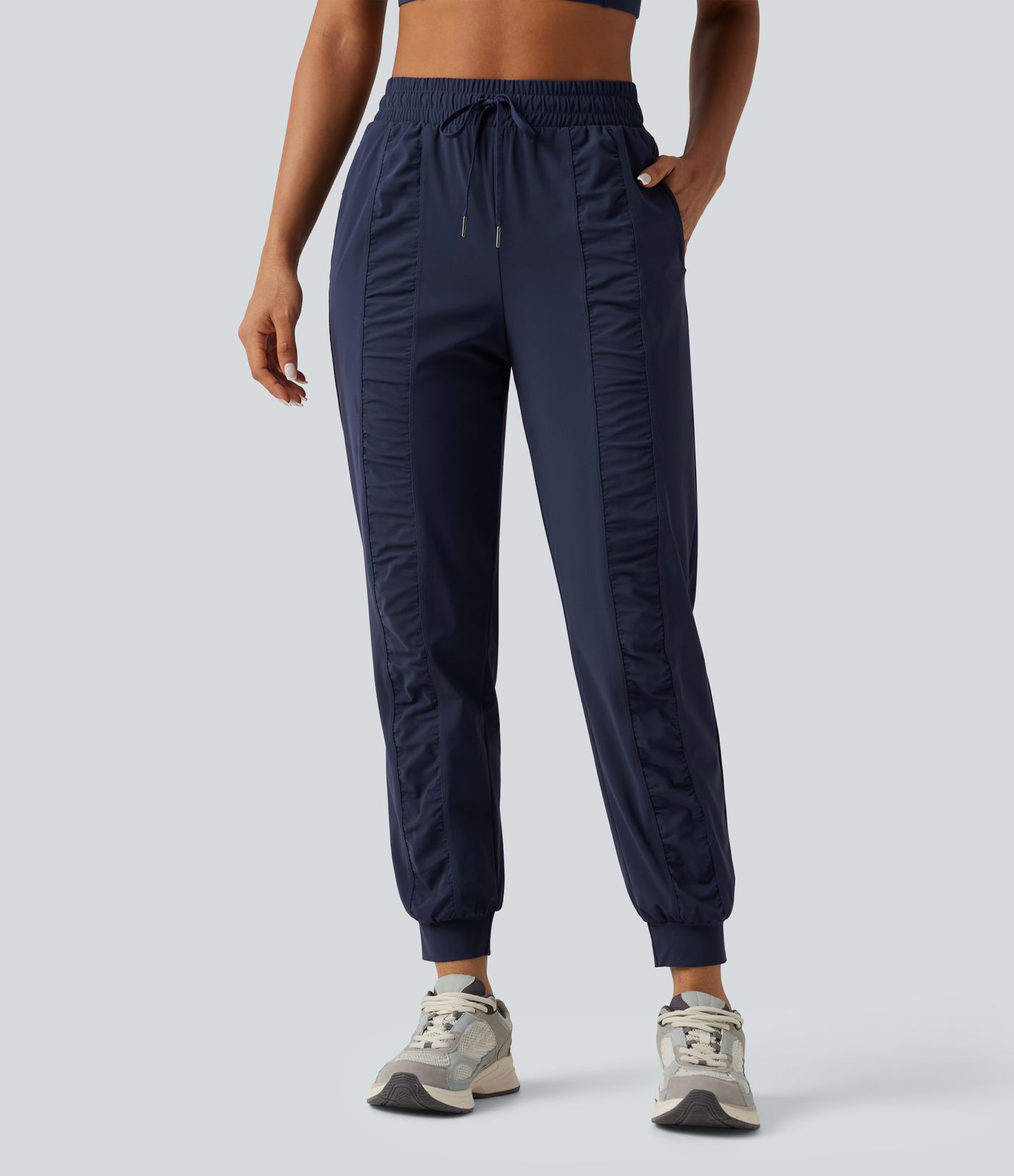 Jogging de running taille haute, cordon de serrage, fronces, coupe fuselée, séchage rapide, à effet frais InstantCool, avec poches, protection solaire UPF40