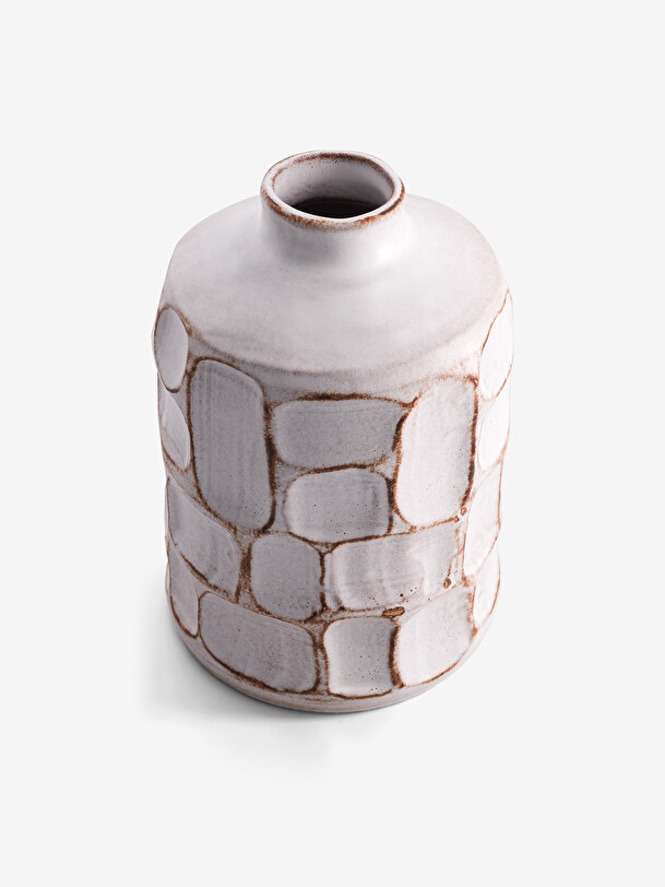 Vase beige rose en ceramique beige