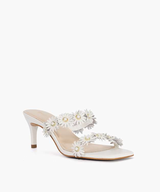 Maltas White - Leather Daisy Embellished Sandals