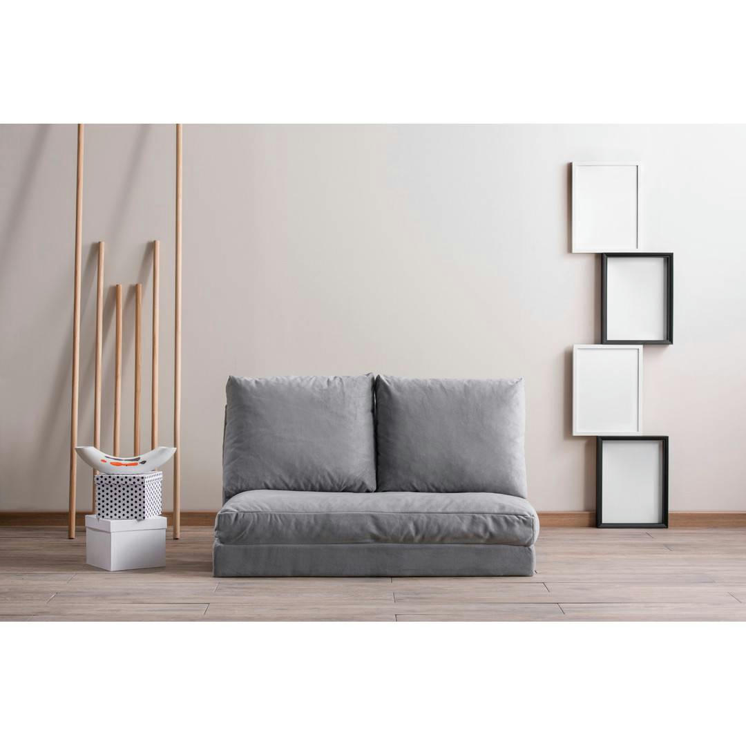 JOUDE - Pouf convertible 2 places velours gris