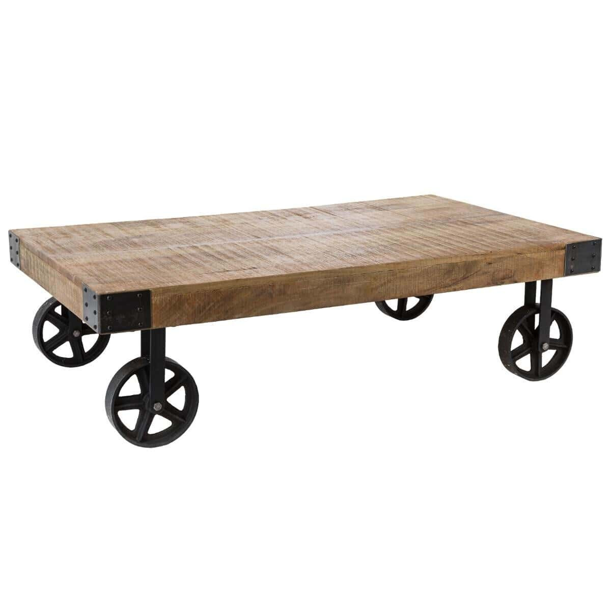 Stolik kawowy Silas drewniany na kółkach 117x70x34 cm ława loft