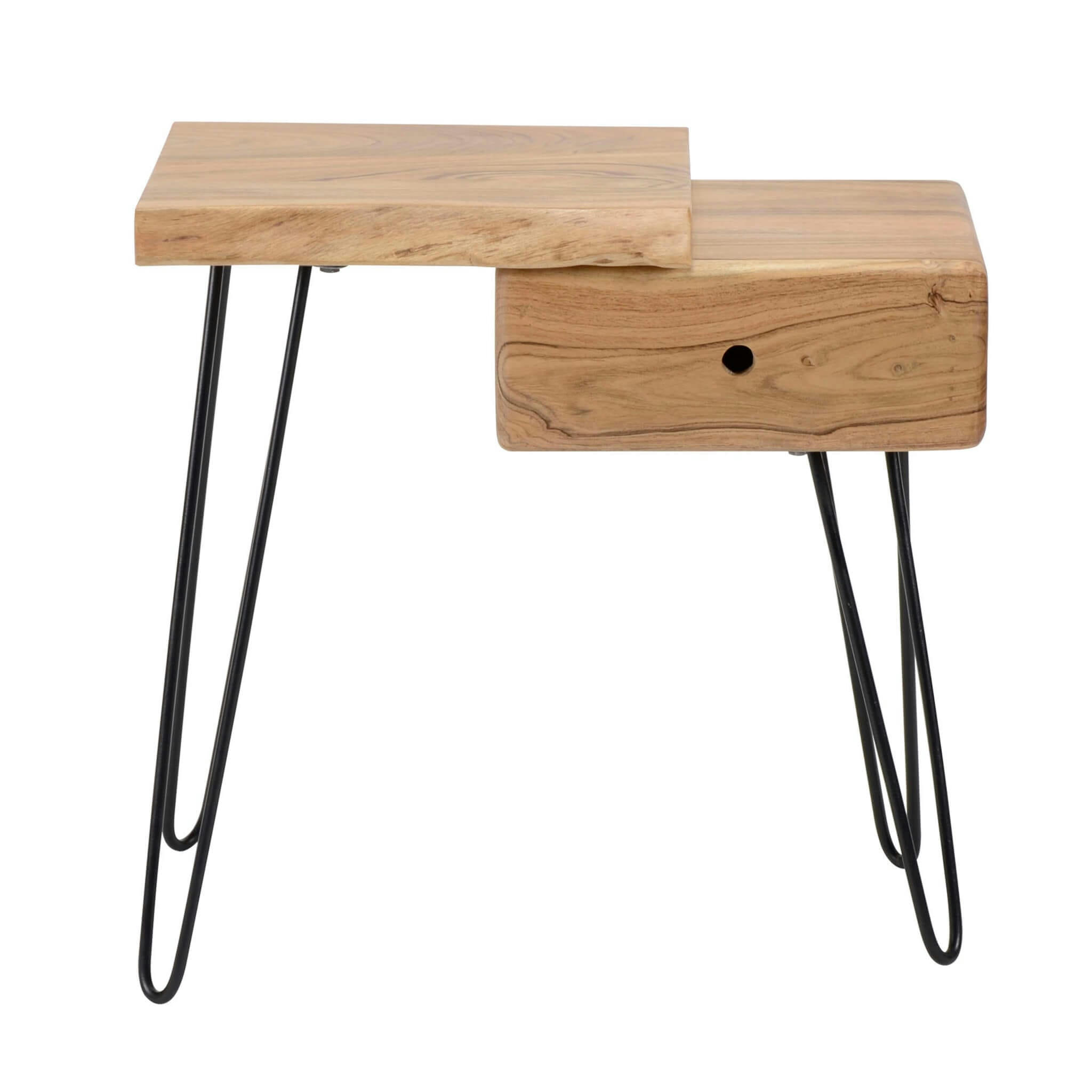- Table de chevet côté gauche 1 tiroir 1 plateau bois foncé naturel