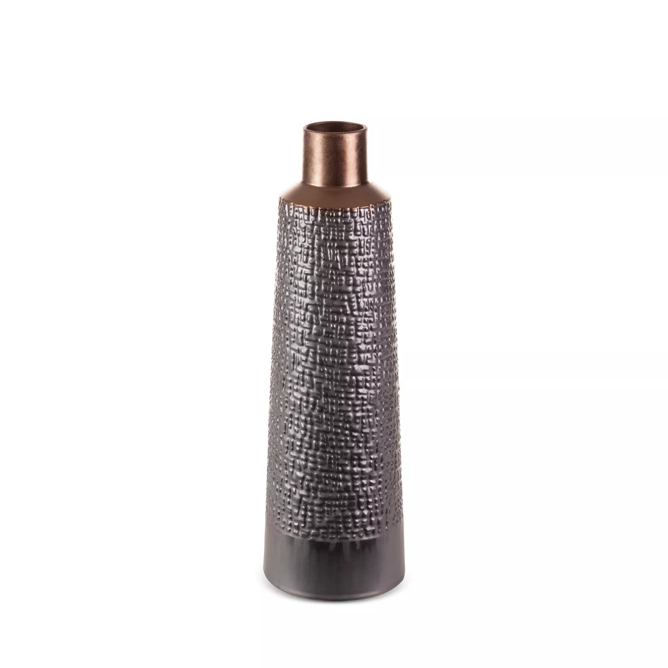 Wazon ceramiczny stalowo-brązowez wytłaczanym wzorem średnica 16x50 cm MORENA
