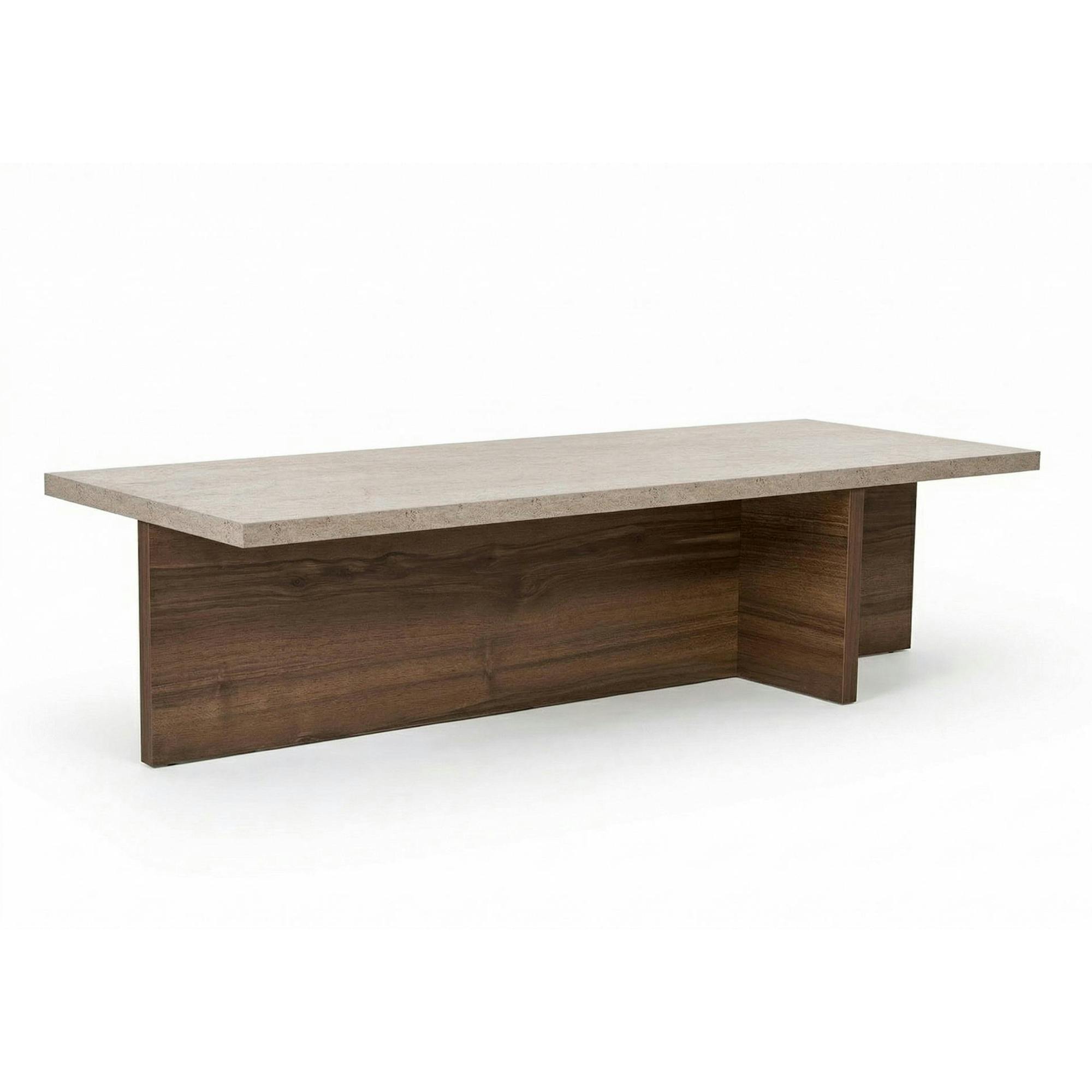 Table basse étroite décor travertin et noyer MARFA