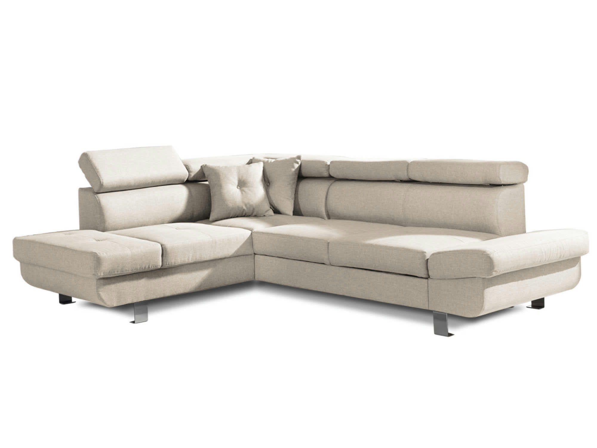 LISBONA - Canapé d'angle gauche convertible 5 places en tissu beige