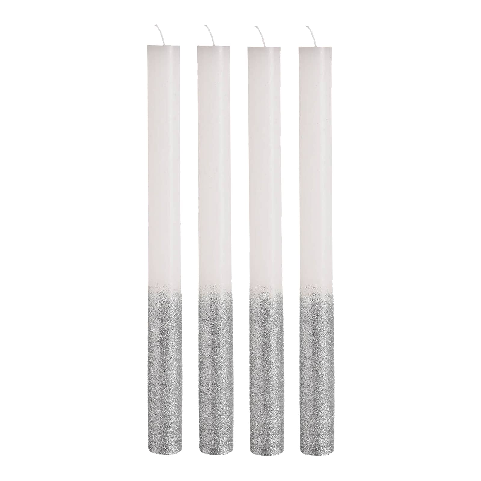 Stabkerzen Silver-Glitter Weiß, ⌀ 2.2 cm, H 250 mm, 4 Stück