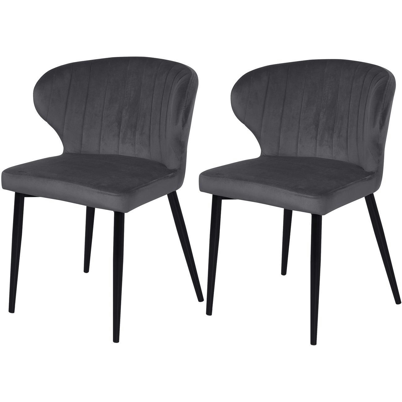 HERMAN - Chaise assise velours gris pieds métal noir - Lot de 2