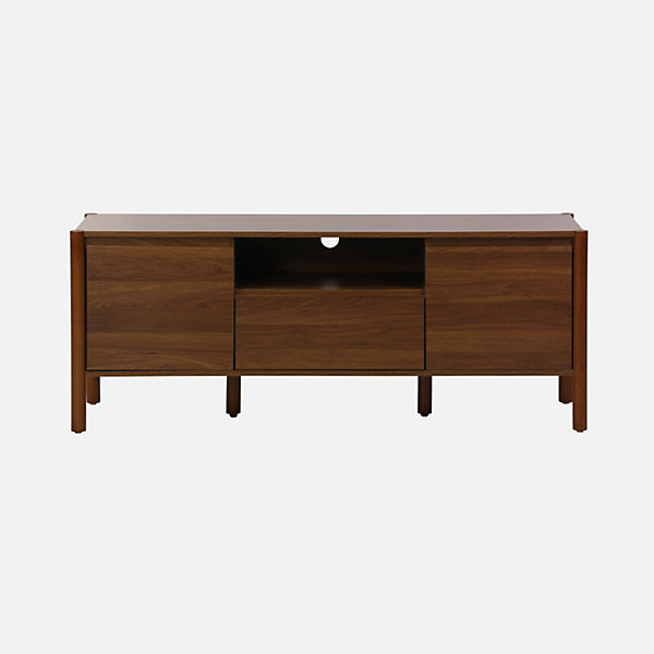 Meuble TV décor bois 2 portes 1 tiroir 140cm noyer - 140 x 42 x 55 cm - Harmony