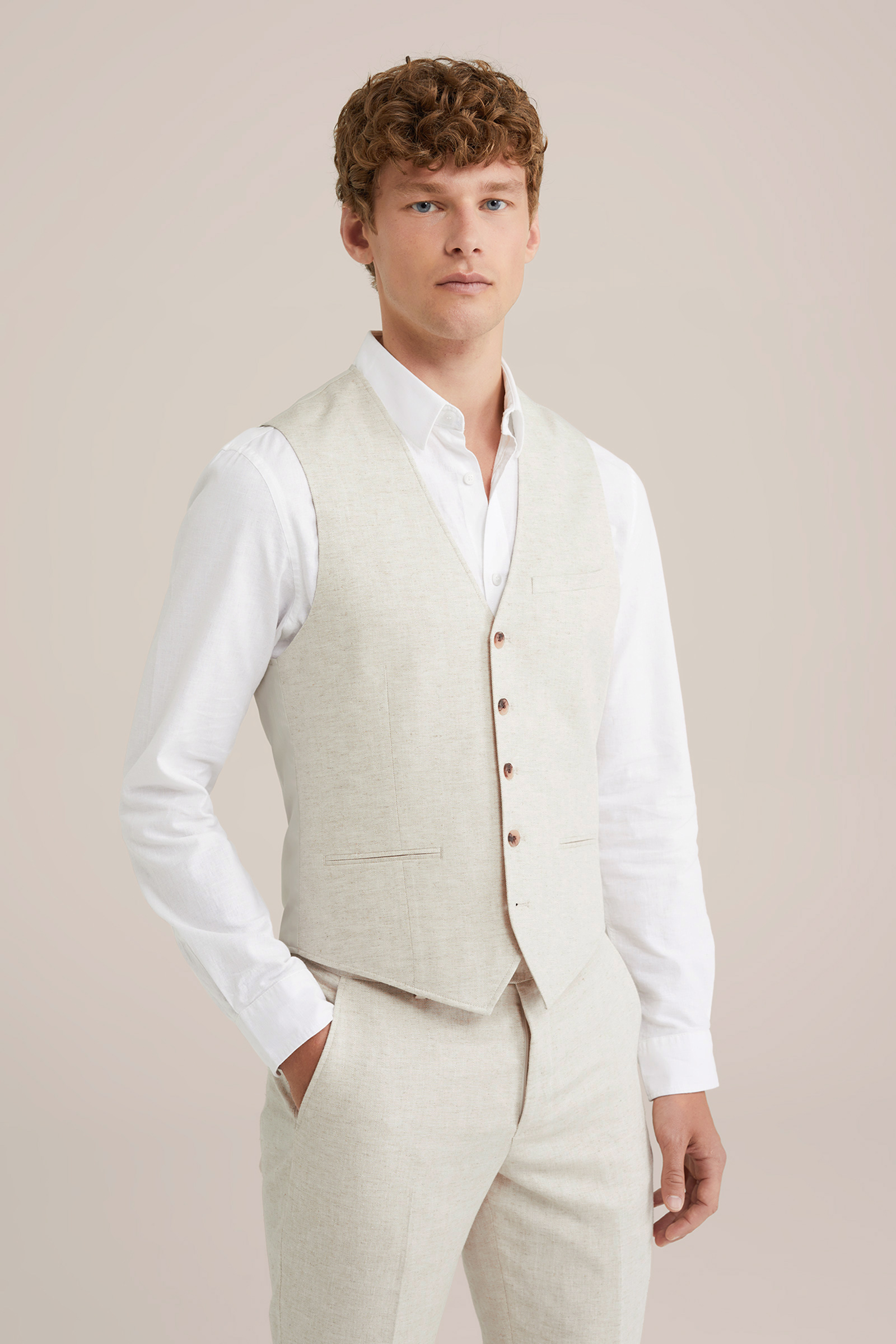 Heren Slim fit gilet van linnenmix