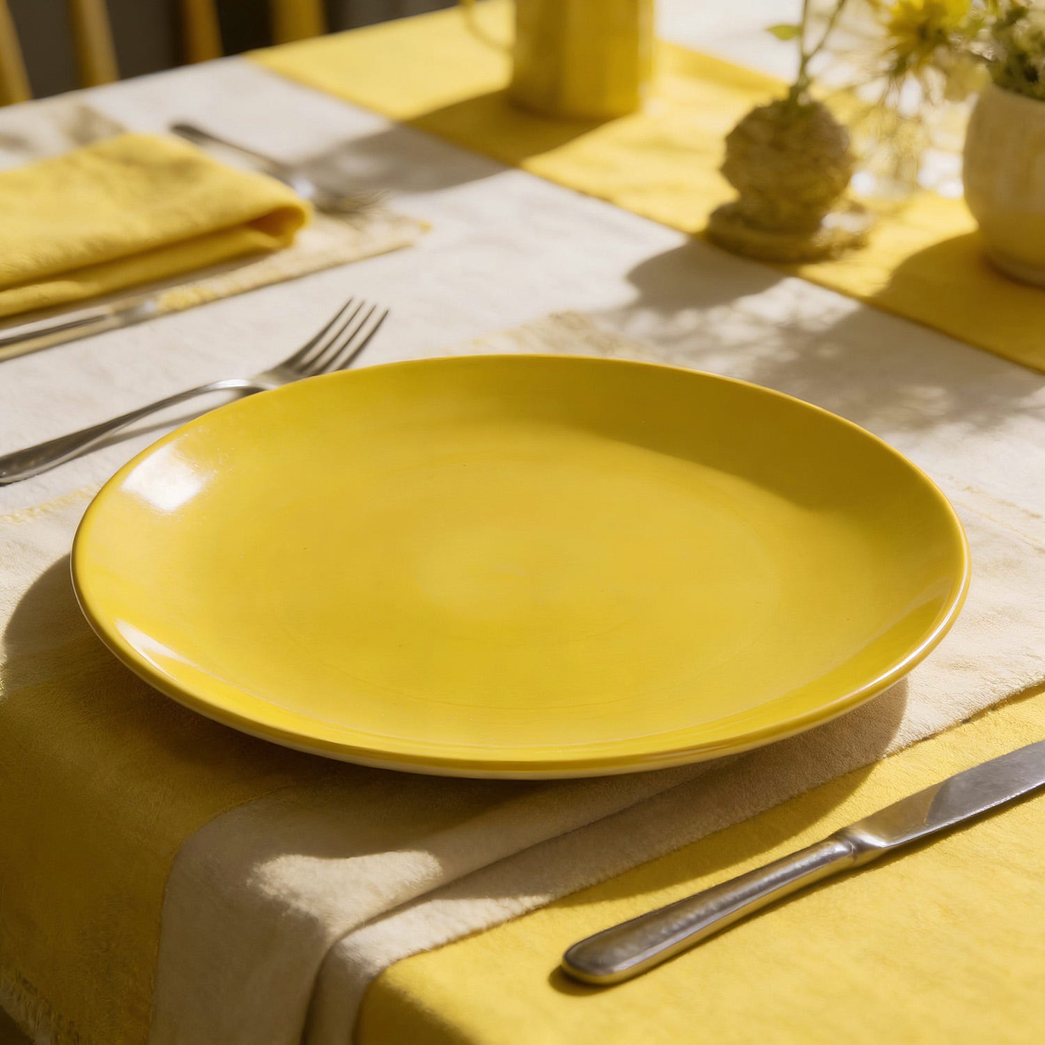 Piatto piano giallo porcellana Mix e Match