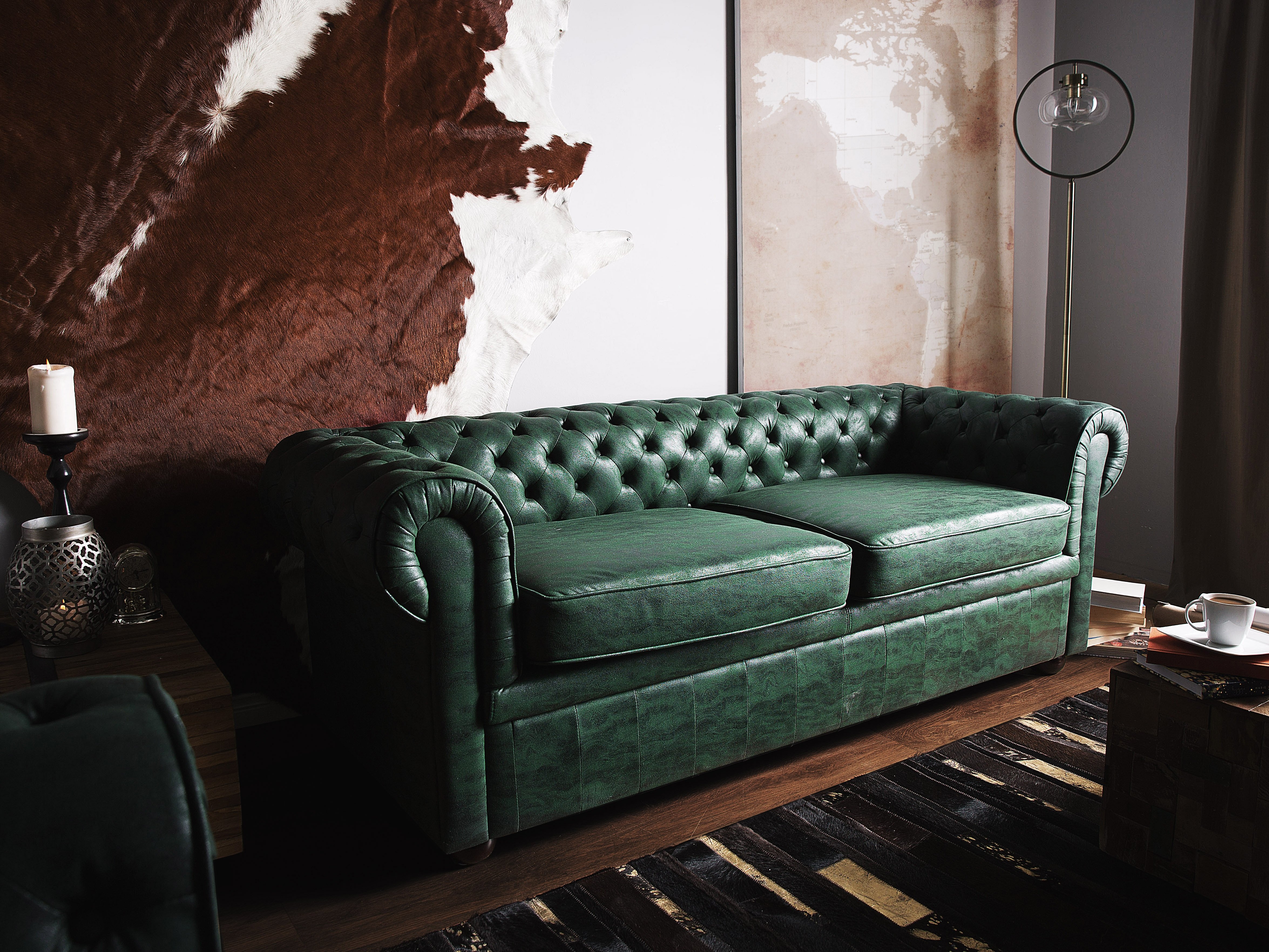 Sofa 3 Seater CHESTERFIELD Faux Leather Green