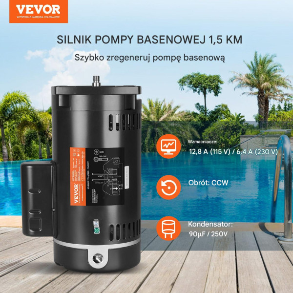 Silnik do Pompy Basenowej 1,5KM 115/230V 3450 obr. profesjonalny