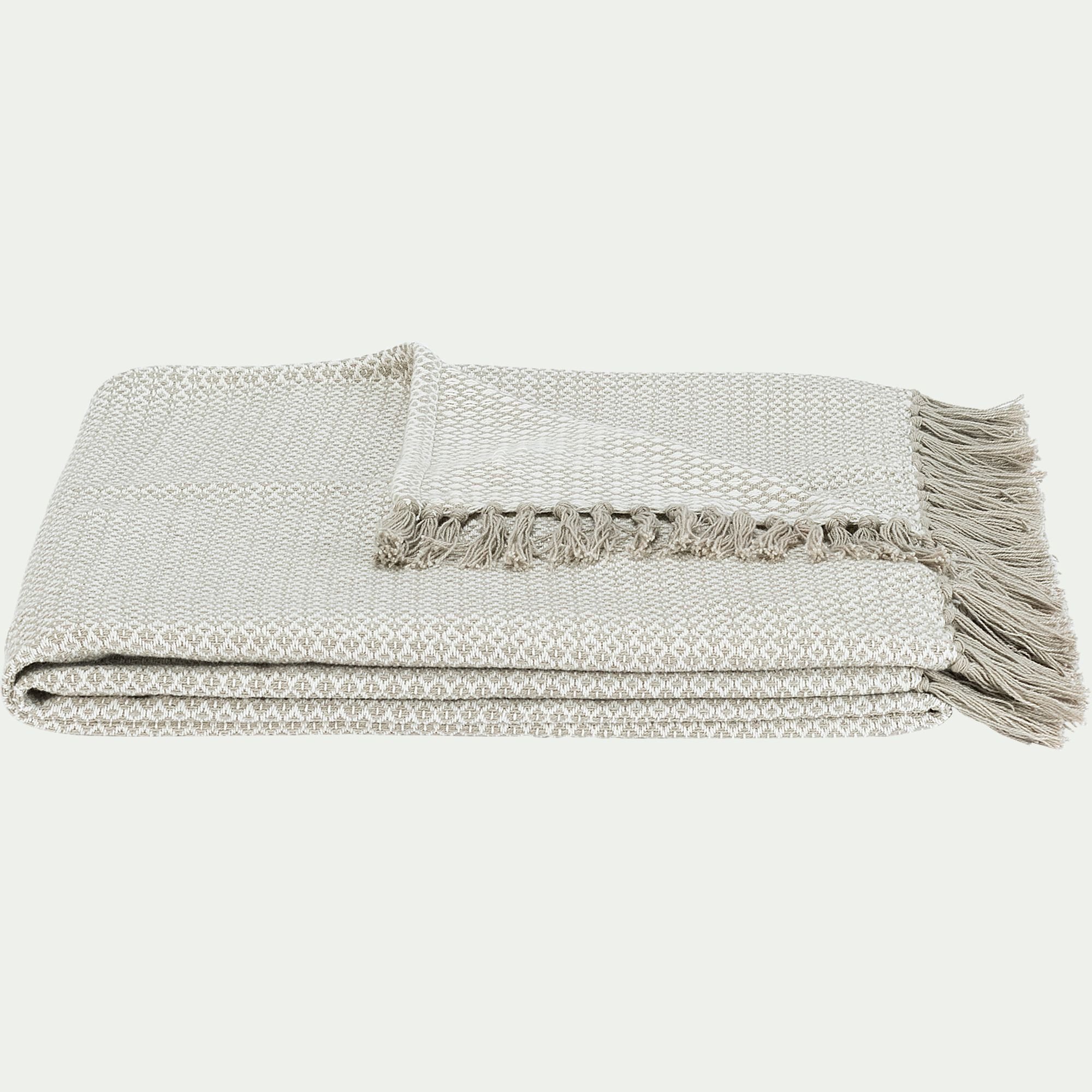 PARA - Plaid à franges et motifs en coton - beige 130x170cm