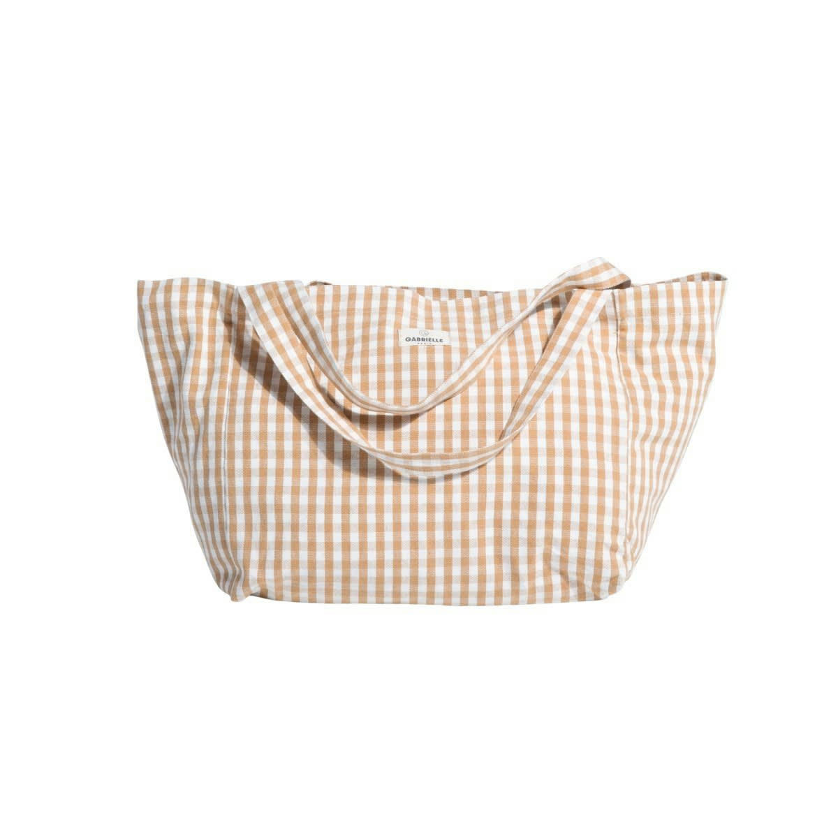 PAR AMOUR - Sac à main en coton imprimé Vichy beige