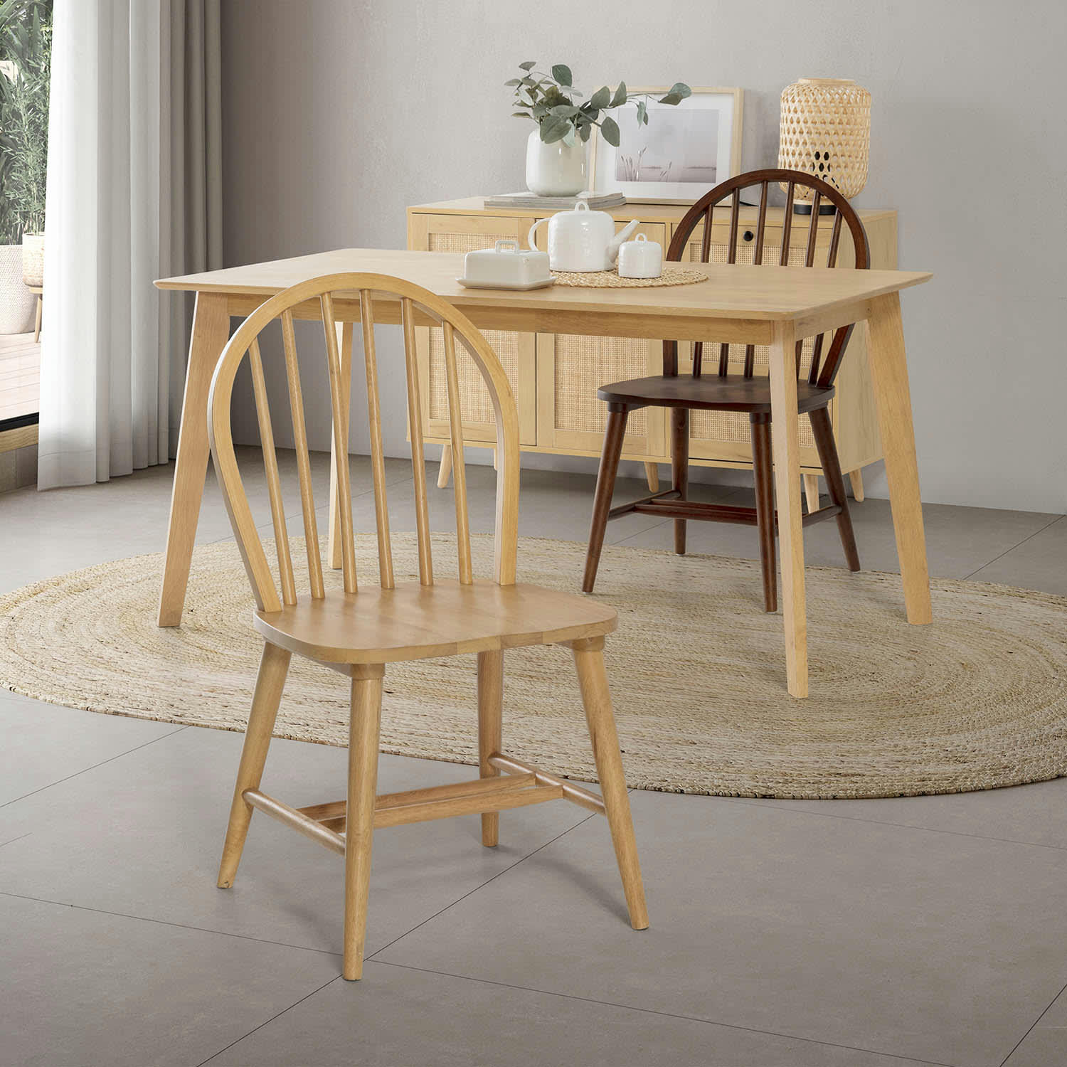 CLARCK - Pack 2 chaises couleur chêne, bois massif, 48 cm x 48 cm x 92 cm