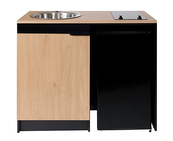 Kitchenette complète vitrocéramique noir et effet chêne H.94,2 x l.120 cm