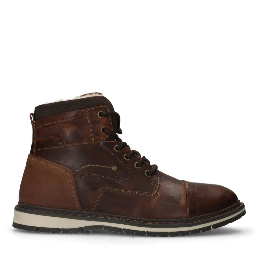 Manfield Cognac leren veterboots