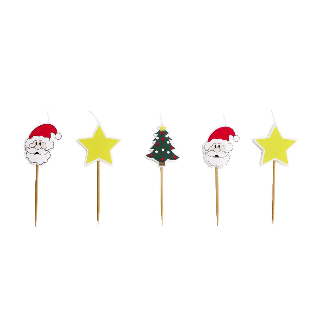 Lot de 5 bougies de No&euml;l pour gâteau
