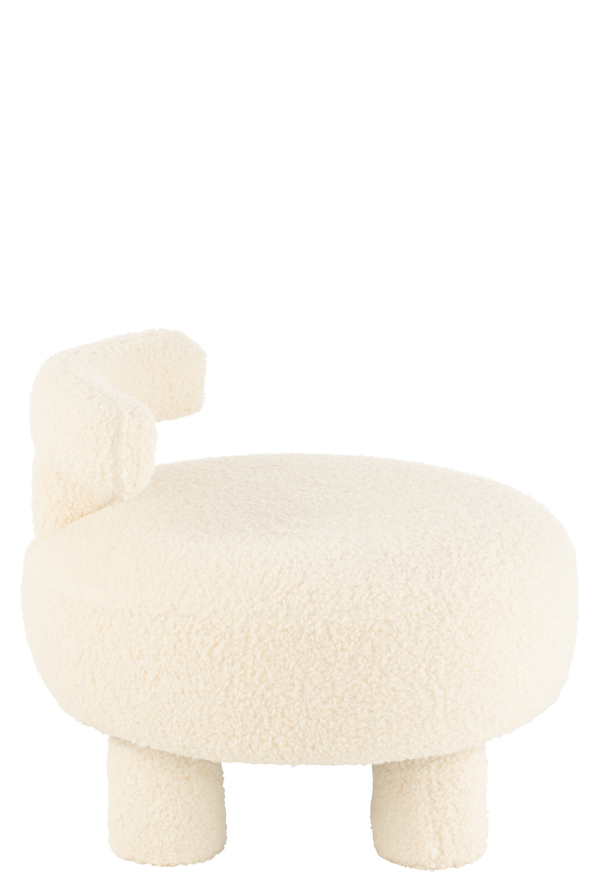 J-Line kruk Rond Met Rugleuning Bouclé - velvet - wit