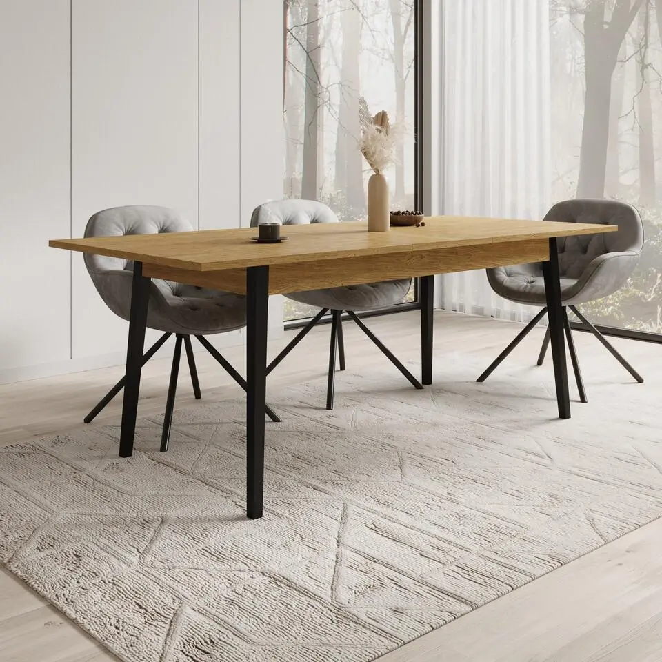 Meubella - Eetkamertafel Monor - Eiken - 200 cm - Uitschuifbaar