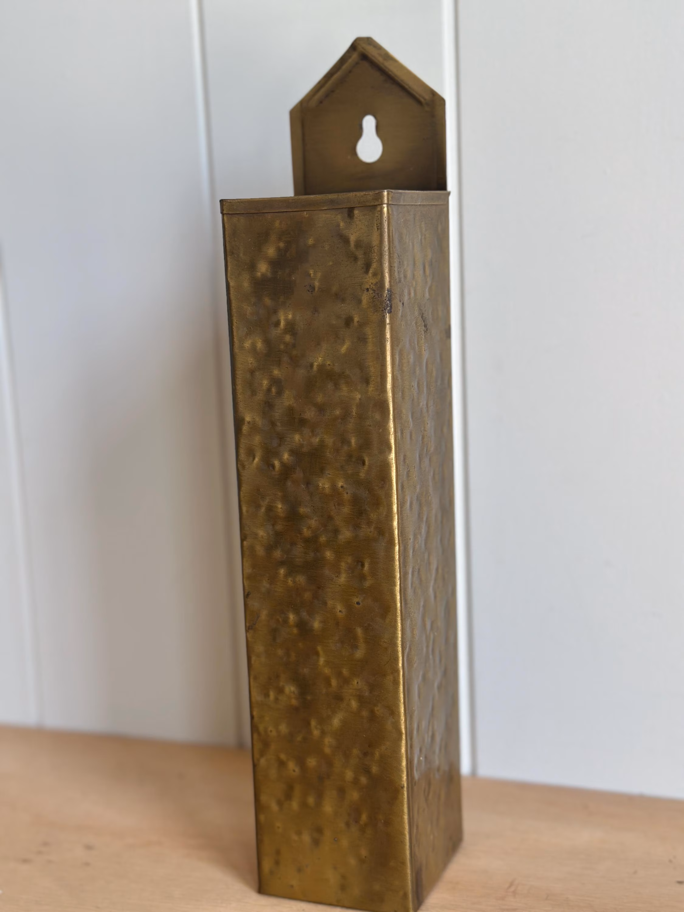 Vintage Hammered Brass Match Holder Wall Mount Fireplace Match Safe Rustic Hearth Decor